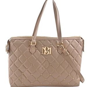 Badgley Mischka Taupe Vegan Leather Quilted Shoulder Bag with Zip Top NWT